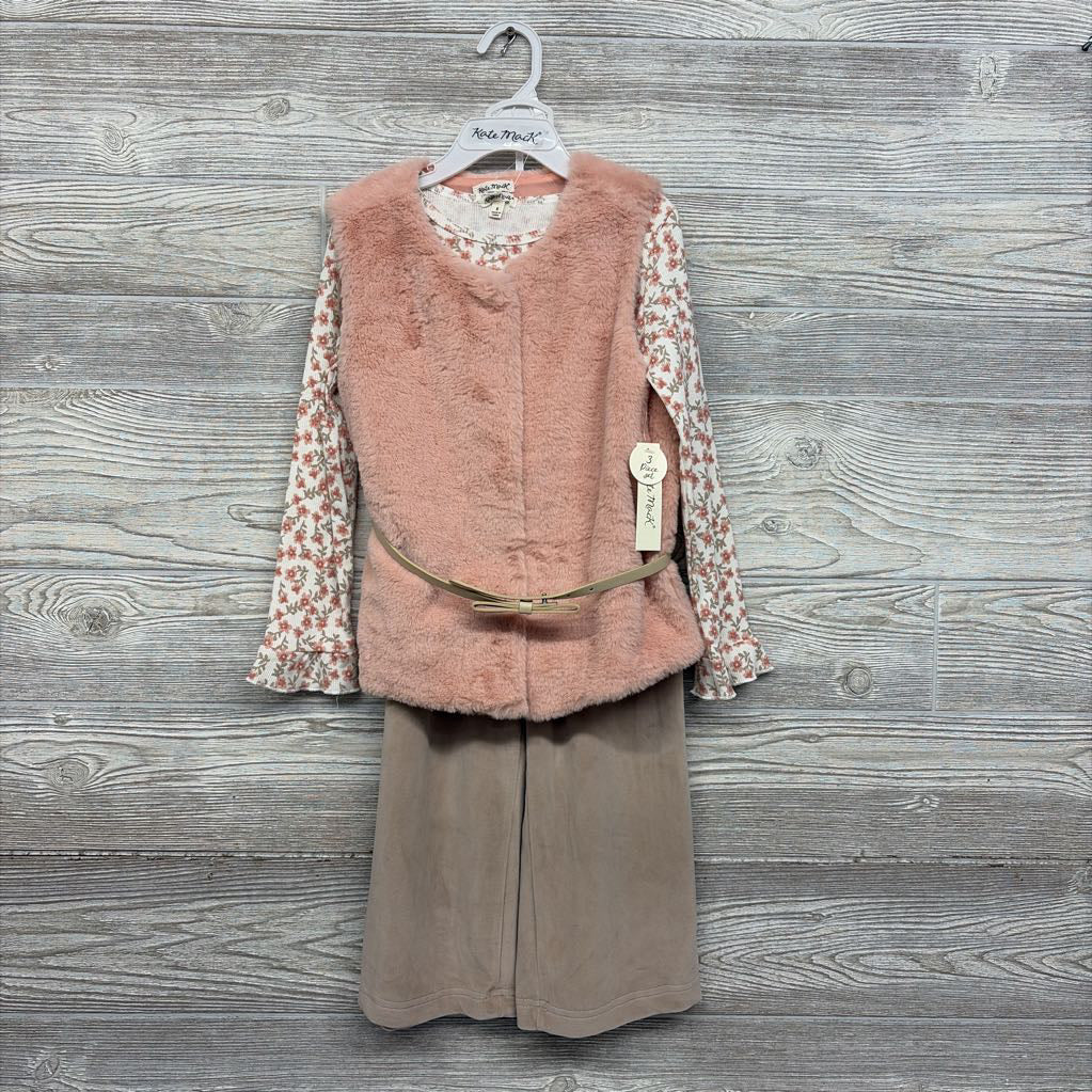 NEW LS Ribbed Shirt, Faux Fur Vest & Velour Wide Leg Pants Flowers 5
