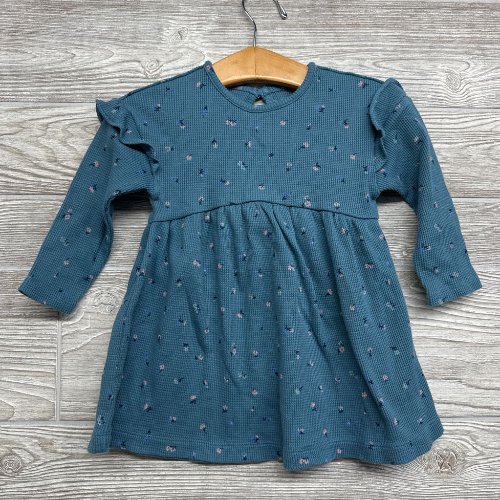 LS Waffle Knit Dress Flowers 18M