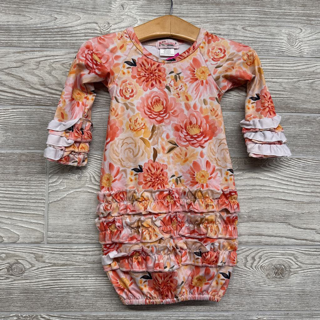 LS Gown Flowers Ruffles NB