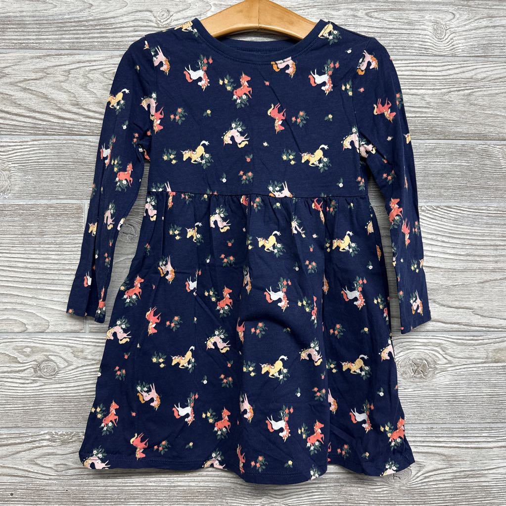LS Dress Unicorns Flowers 4T