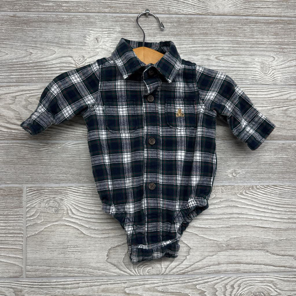 LS Plaid Button Up Flannel Bodysuit 0-3M