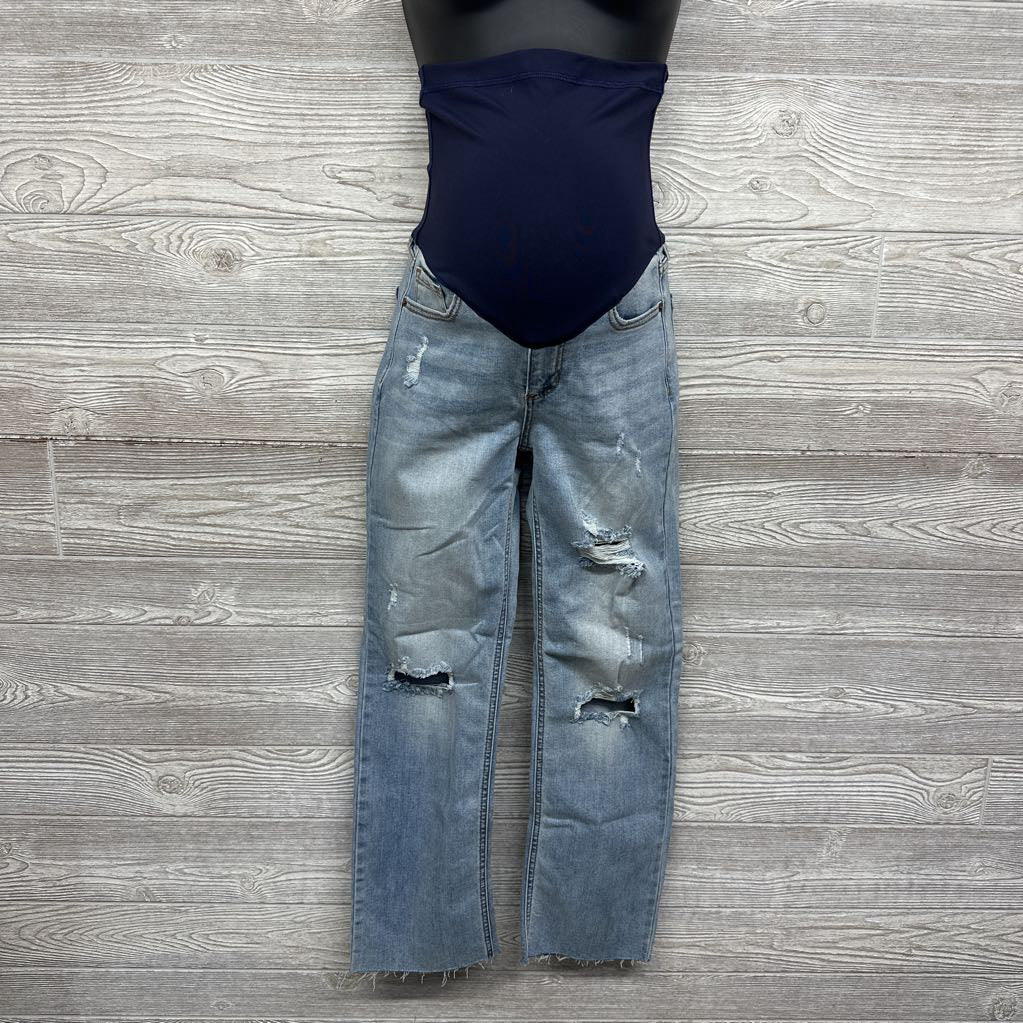 Full Panel Raw Hem Ripped Straight Jeans Small