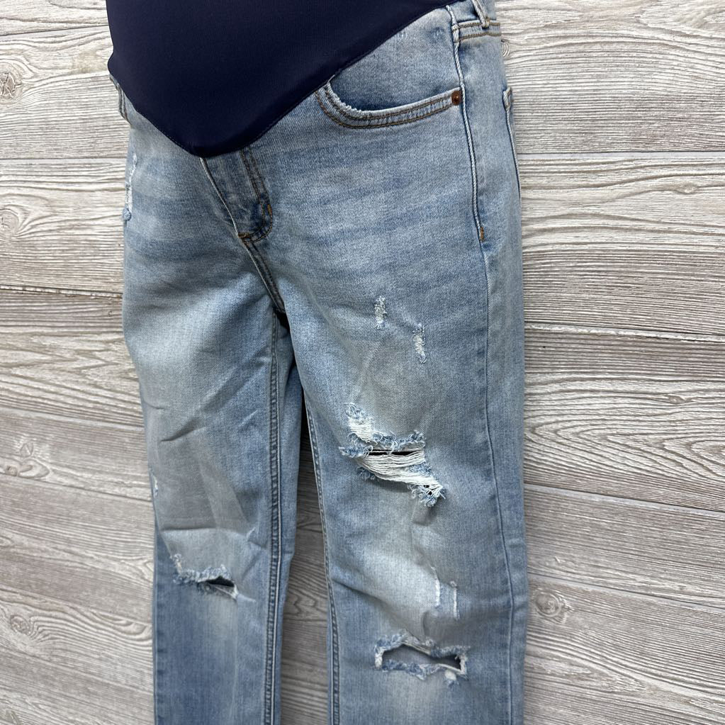 Full Panel Raw Hem Ripped Straight Jeans Small