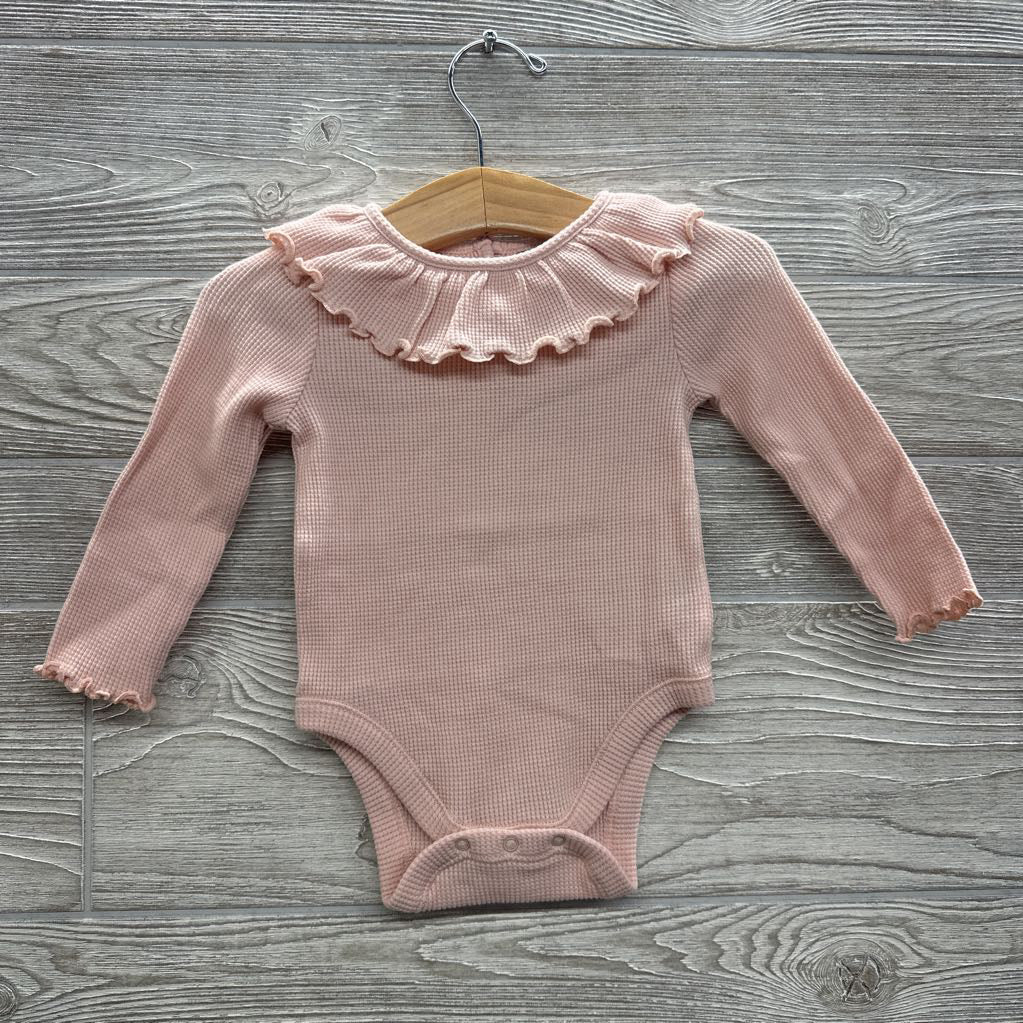 LS Waffle Knit Bodysuit Ruffle Collar 6-12M