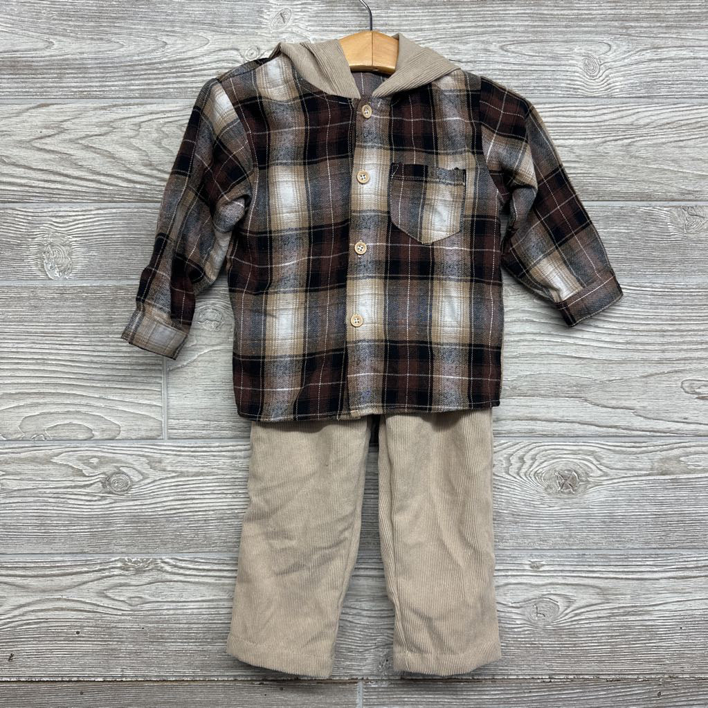 Plaid Button Up Shirt & Cord Pants 12M