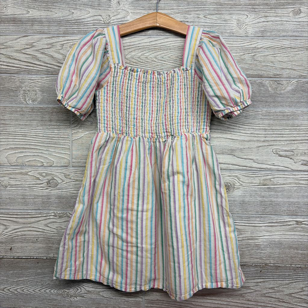 Smocked Puffy Sleeve Dress Stripes 8