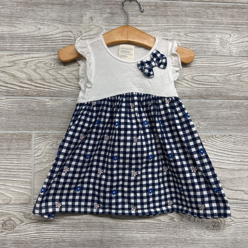 Flutter Sleeve Dress Gingham Flowers 12M