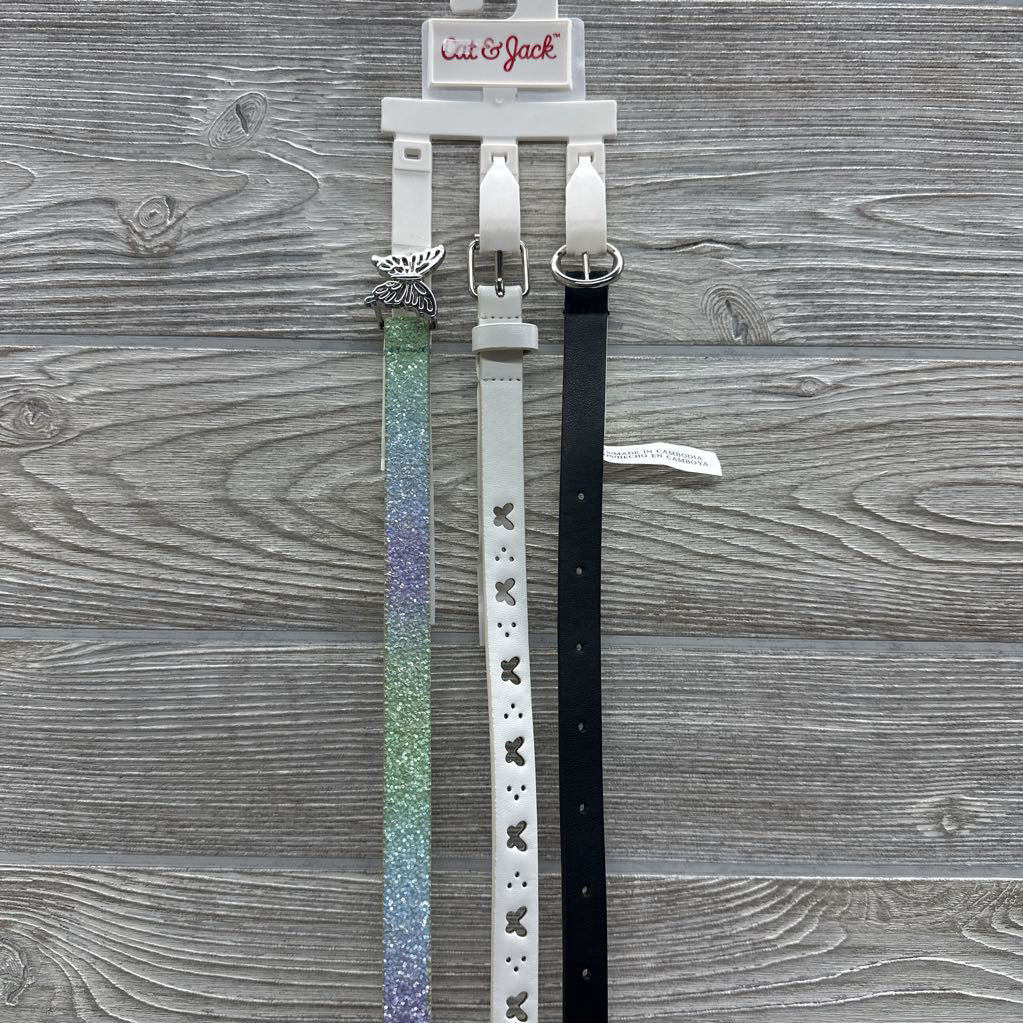 NEW 3 Pk Belts Glitter Butterflies 10-12
