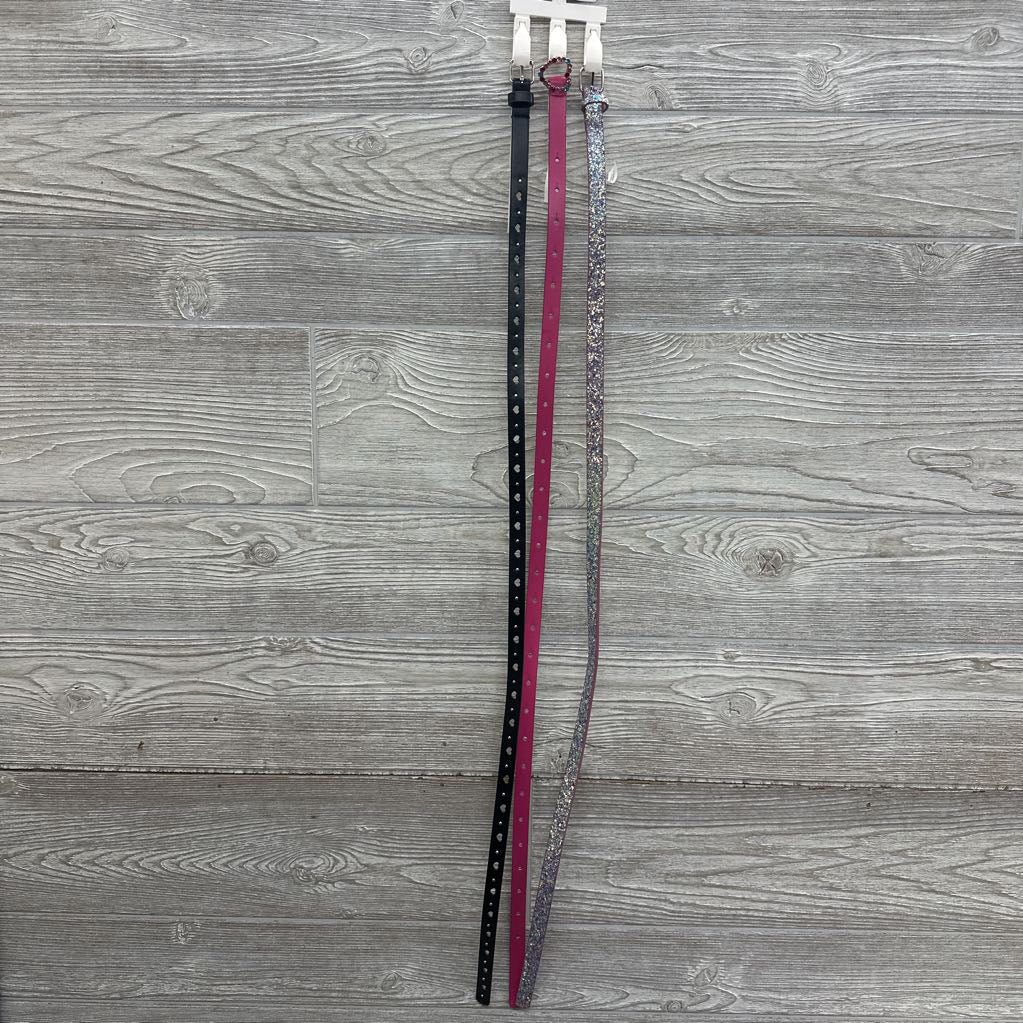 NEW 3 Pk Belts Glitter Heart 10-12
