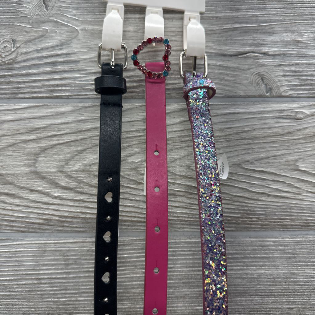 NEW 3 Pk Belts Glitter Heart 10-12
