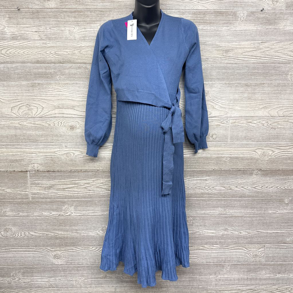 NEW Wrap Dress Puff Sleeve Pleated Skirt Medium