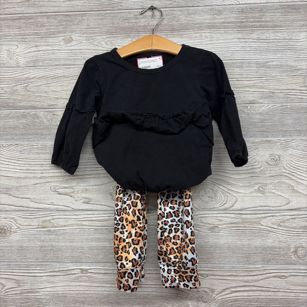 LS Shirt Ruffle & Animal Print Ruffle Pants 2t