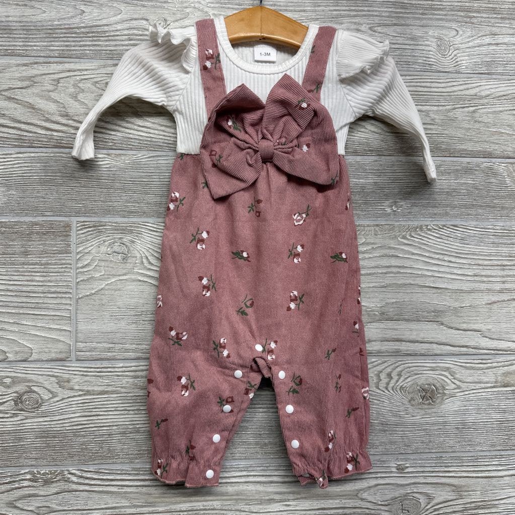 LS Ribbed Cord Outfit Flowers Bow 1-3M
