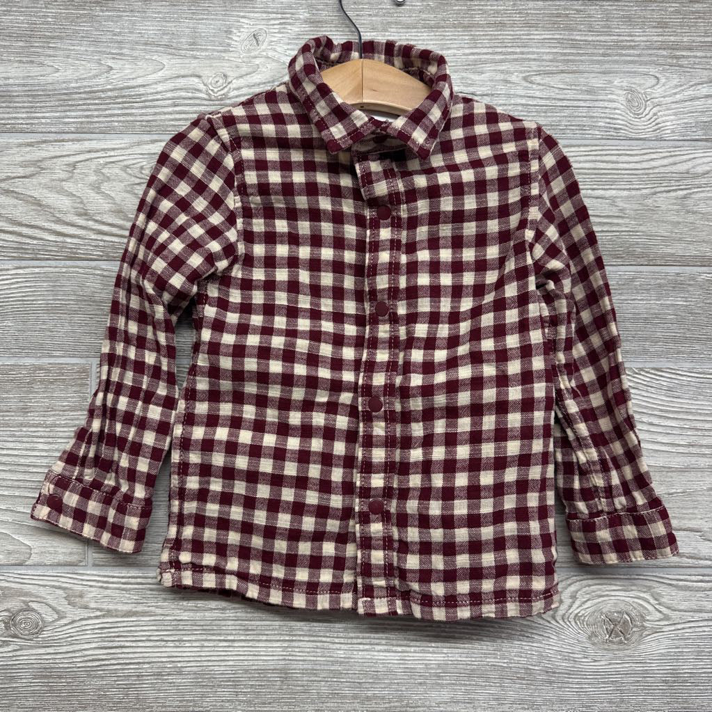LS Reversible Gauze Button Up Shirt Gingham Stripes 3T