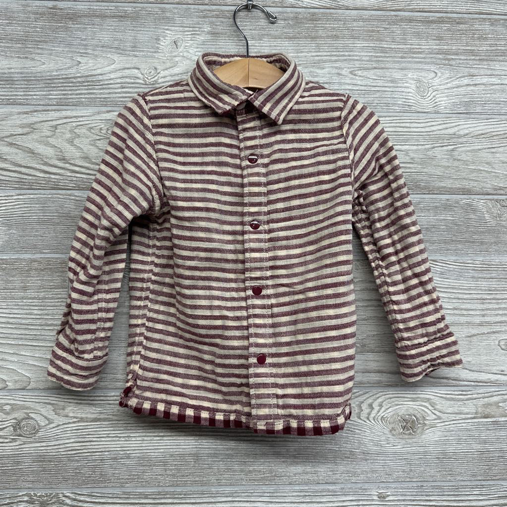 LS Reversible Gauze Button Up Shirt Gingham Stripes 3T