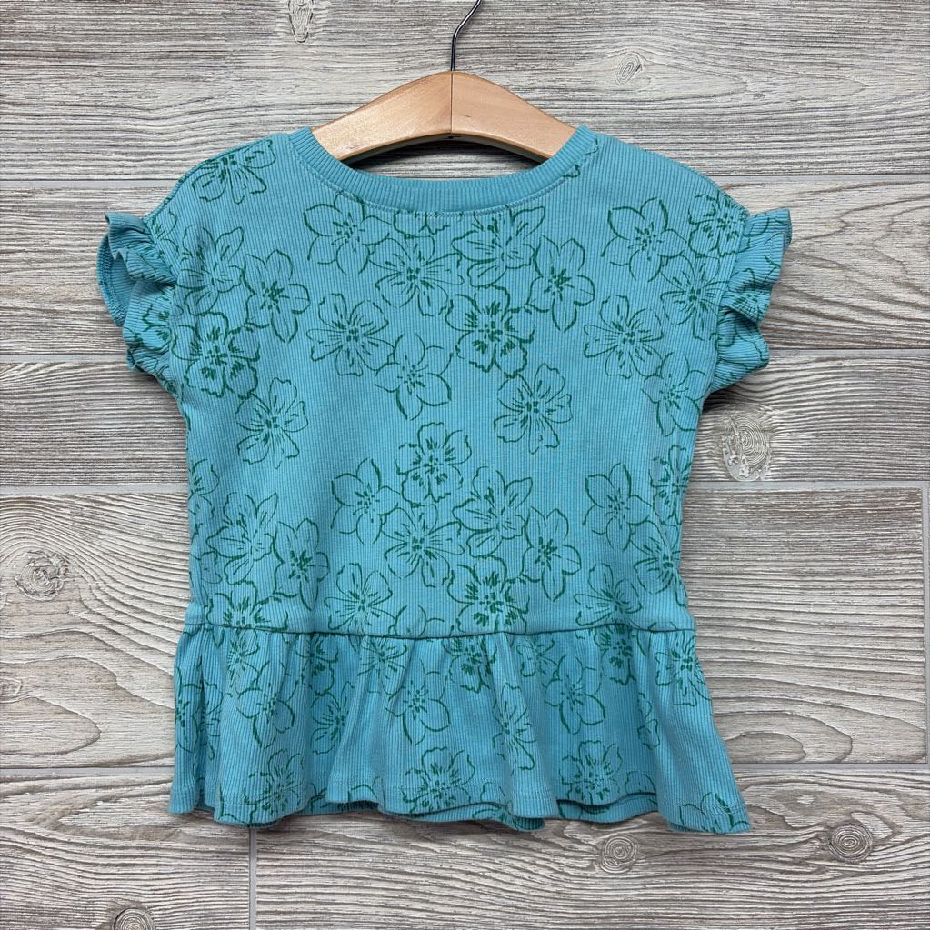 Ribbed Peplum Shirt Flowers 5t