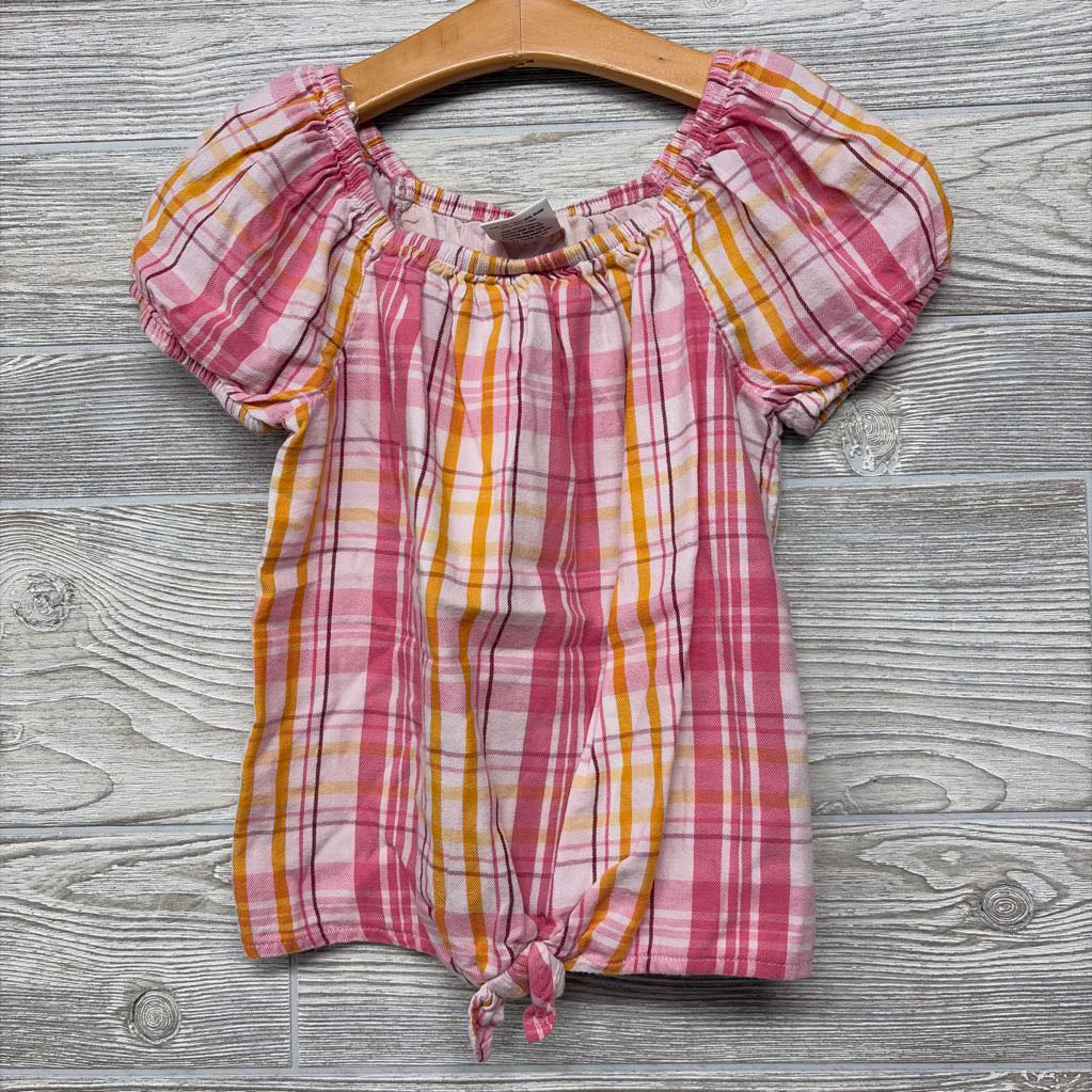 Front Knot Plaid Puffy Sleeve Shirt 6
