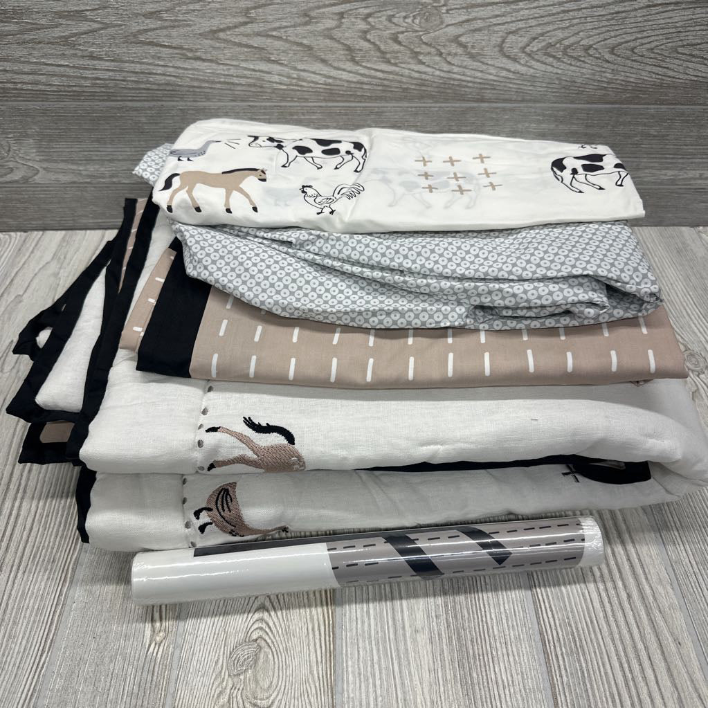 Nw/oT Crib Bedding Quilt, 2 Fitted Sheets, Skirt & Wall Stickers