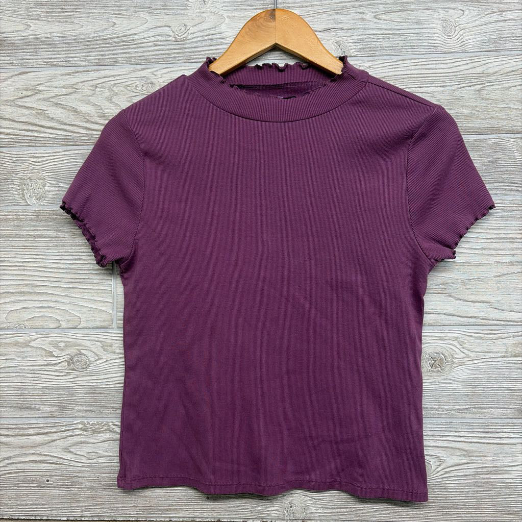 Ribbed Mock Neck Shirt Lettuce Trim 14-16