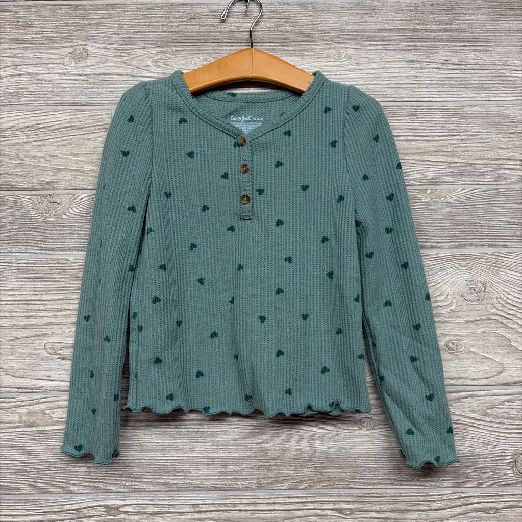 LS Waffle Knit Henley Shirt Hearts 4-5