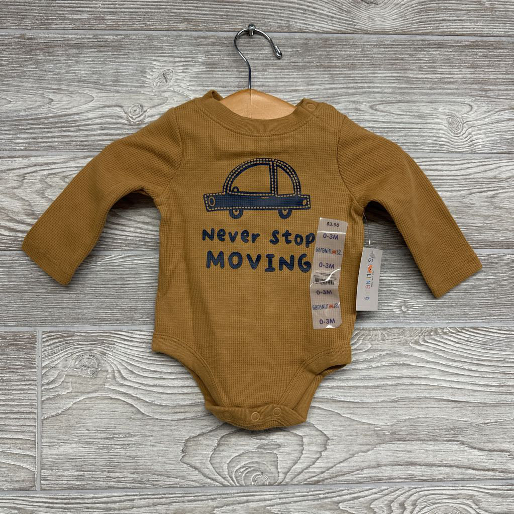 NEW LS Waffle Knit Bodysuit Never Stop Moving 0-3M