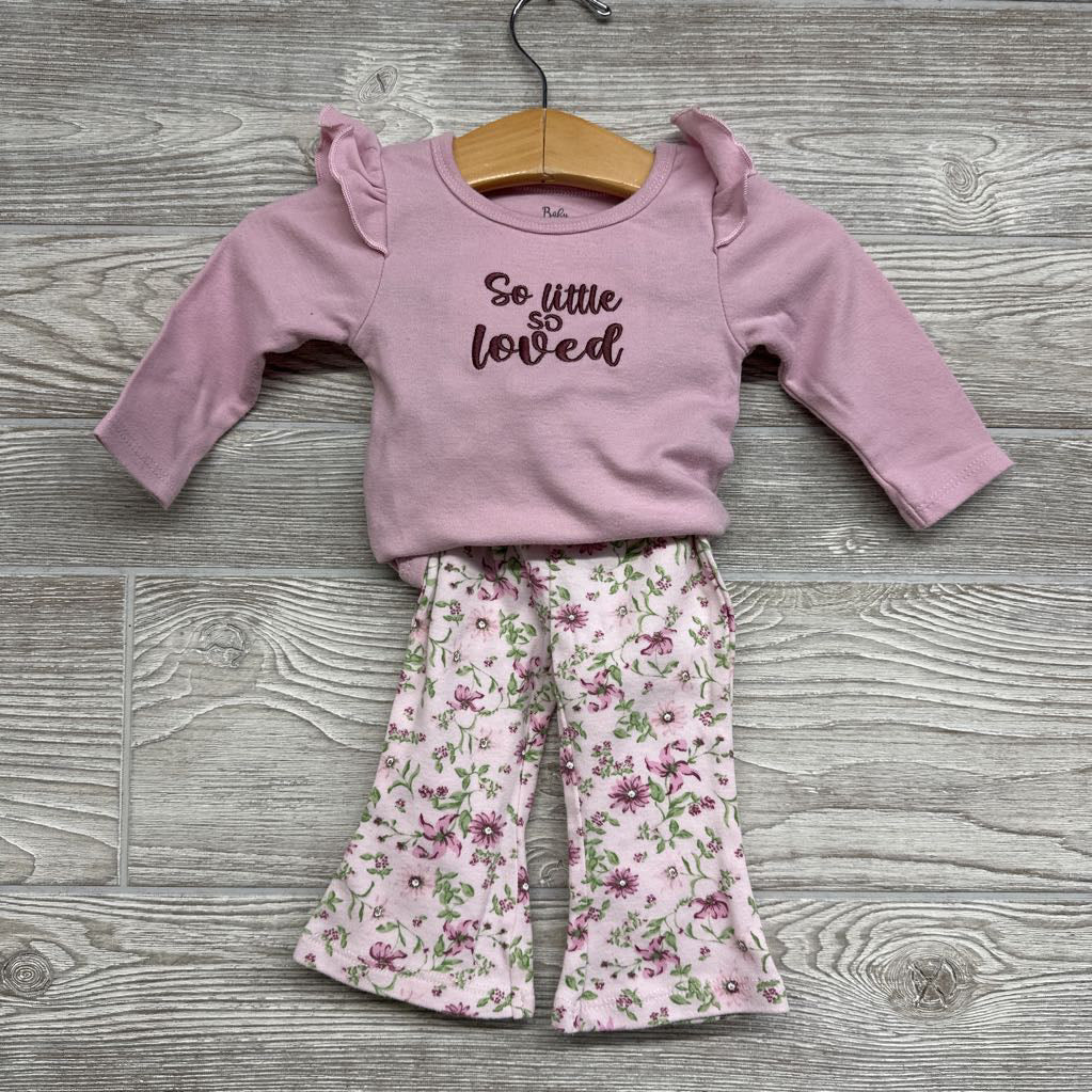 Flutter Sleeve Bodysuit So Little So Loved & Flare Pants Flowers 6M