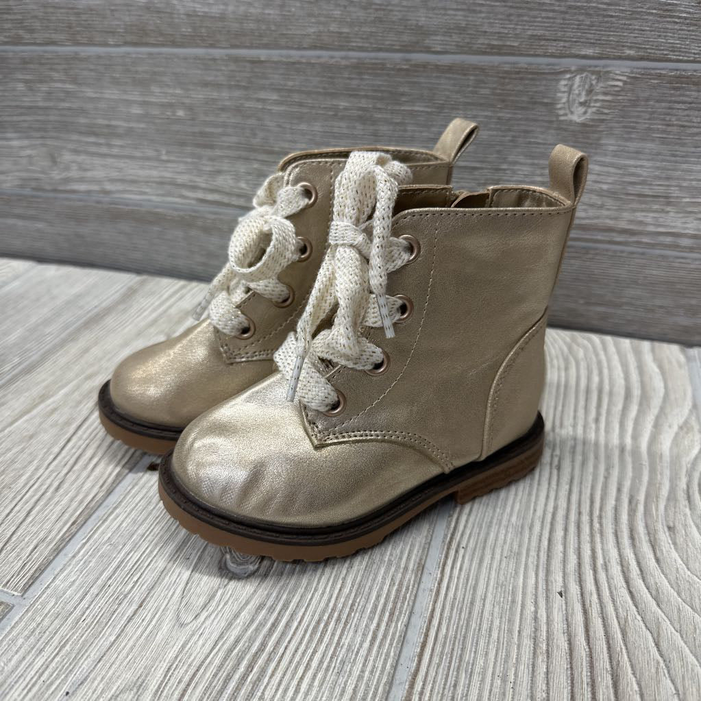Metallic Side Zip Combat Boots 6c
