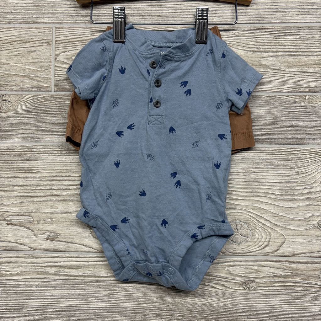 Henley Shirt Dino Tracks & Pull On Shorts 6M