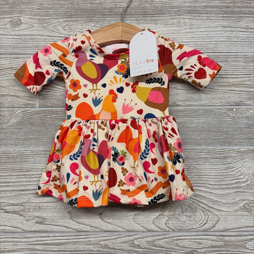 NEW LS Twirl Dress Chickens Hearts 0-3M