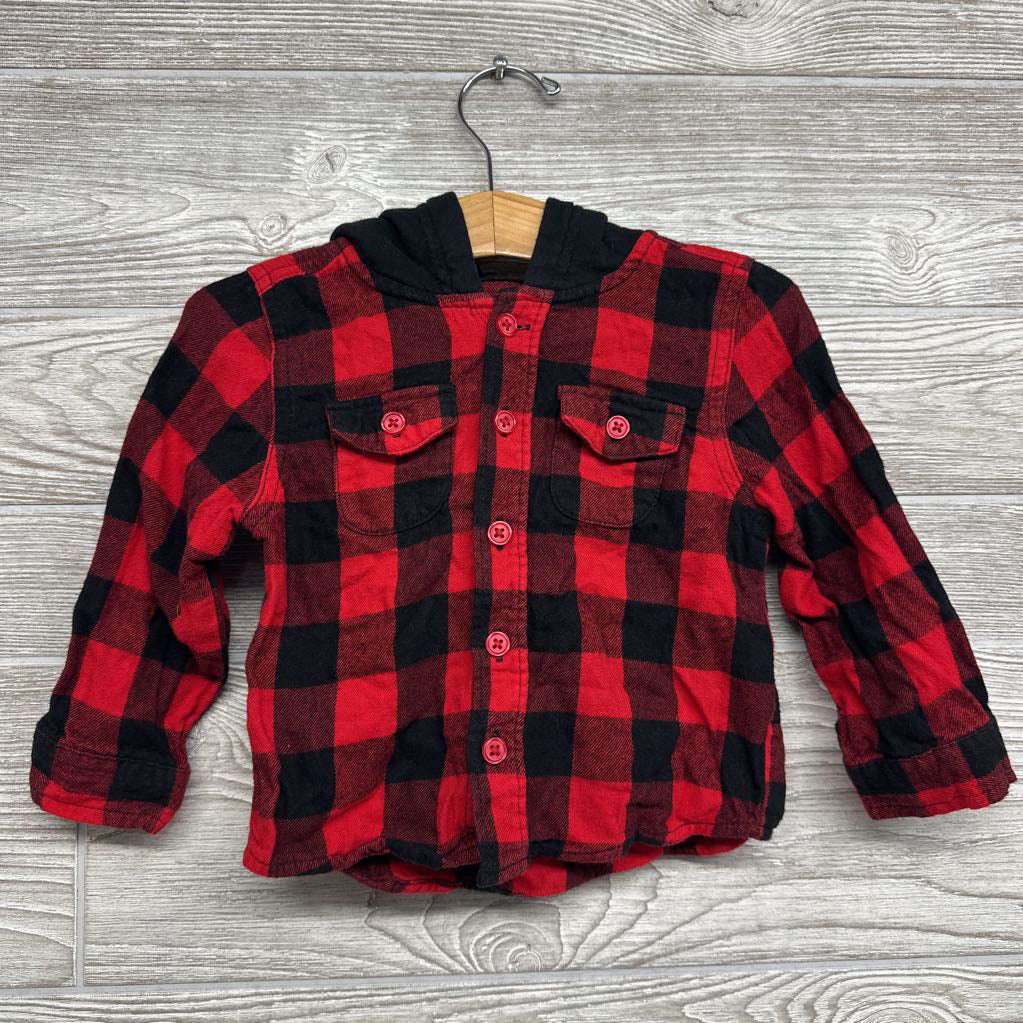 Gingham Button Up Shirt W/ Hood 2t