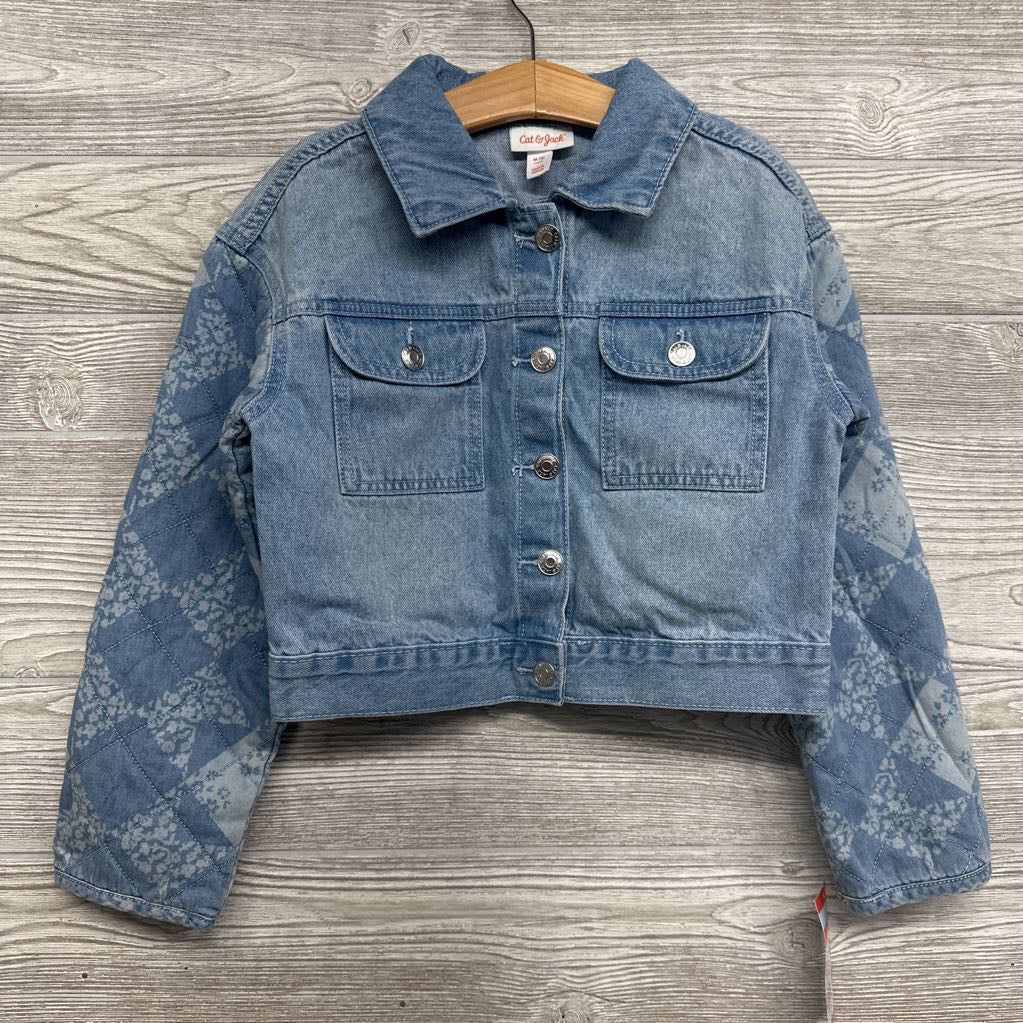 NEW Denim Jacket Quilted Sleeve Printed Flowers 8