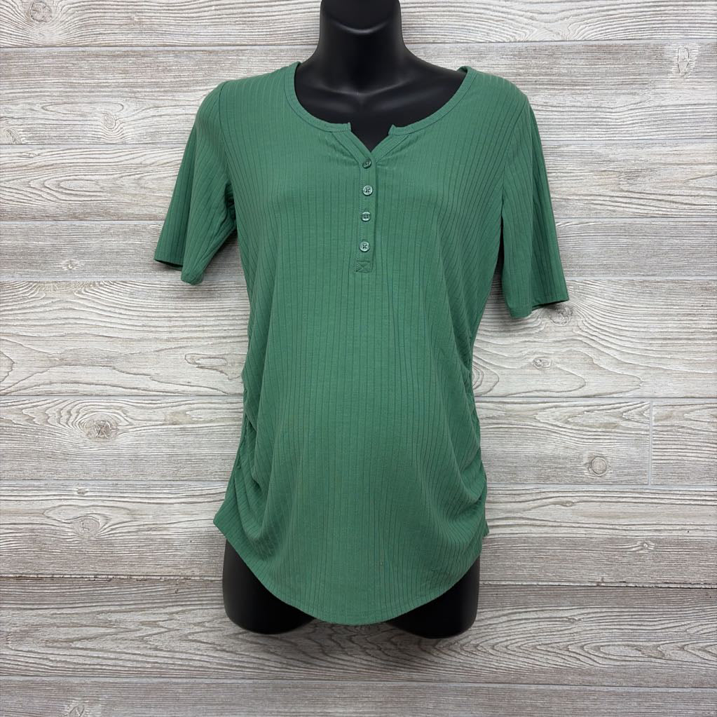 Ruched Ribbed Henley Shirt Small