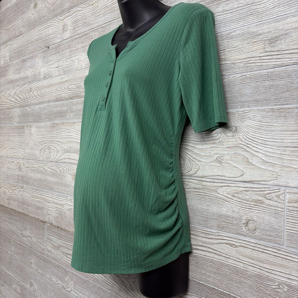 Ruched Ribbed Henley Shirt Small