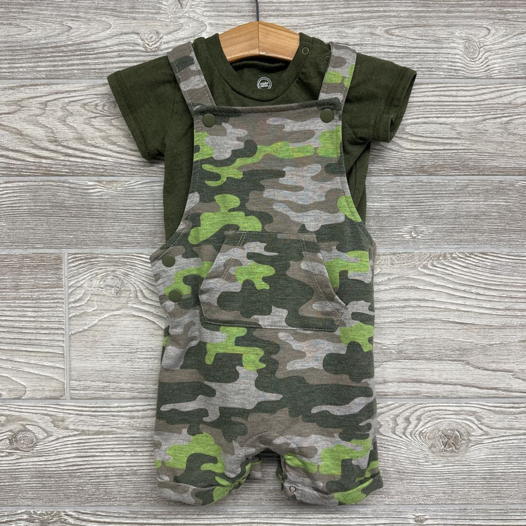 Knit Shortalls & Shirt Camo 6-9M