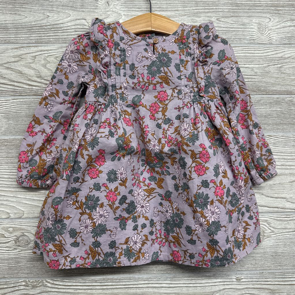 LS Pleated Dress Flowers Ruffle 2T