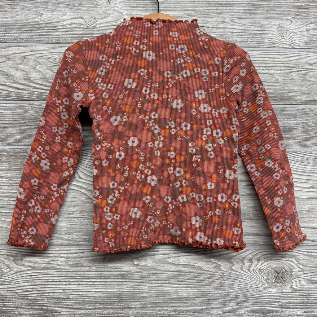 Ribbed Lettuce Trim Shirt Flowers 4