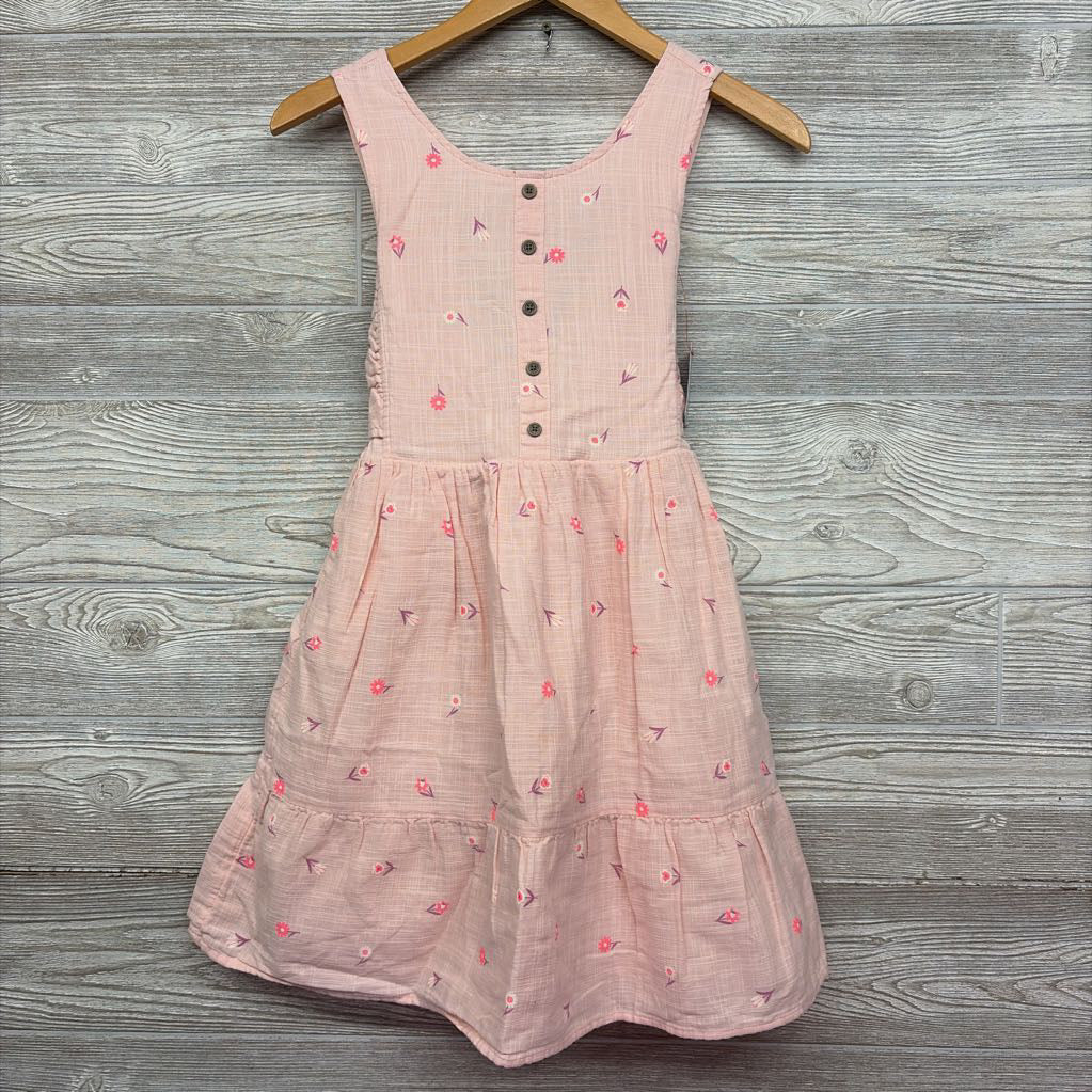 NEW Linen Sleeveless Dress Buttons Flowers 14