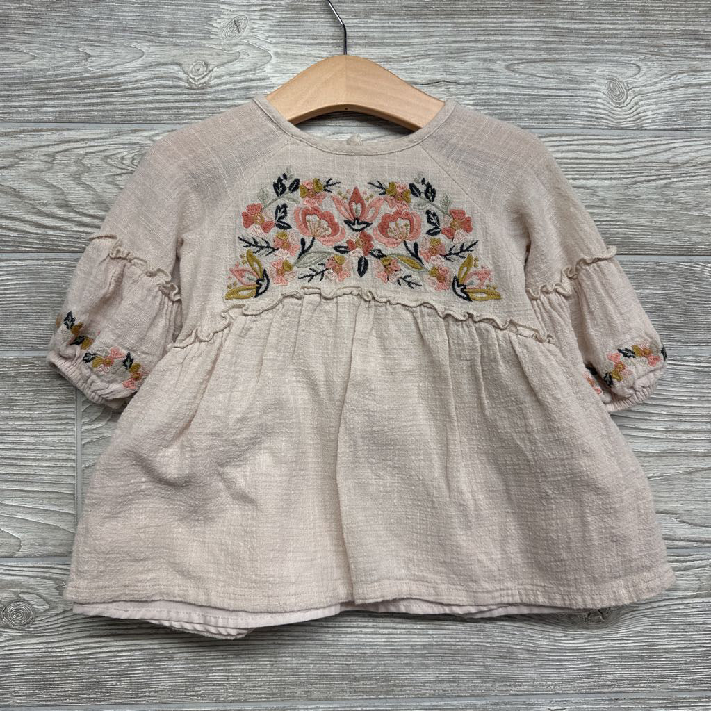 LS Twill Dress Embroidered Flowers 12m