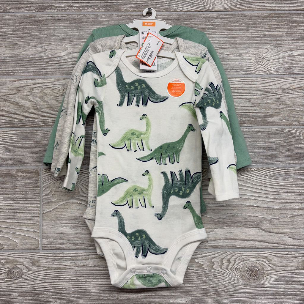 NEW 3 Pk LS Bodysuits Dinosaurs 9M