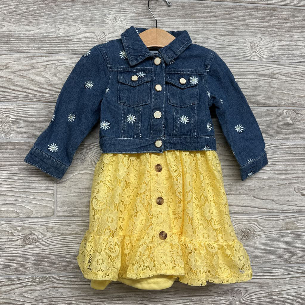 Flutter Strap Lace Dress & Denim Jacket Flowers 18M