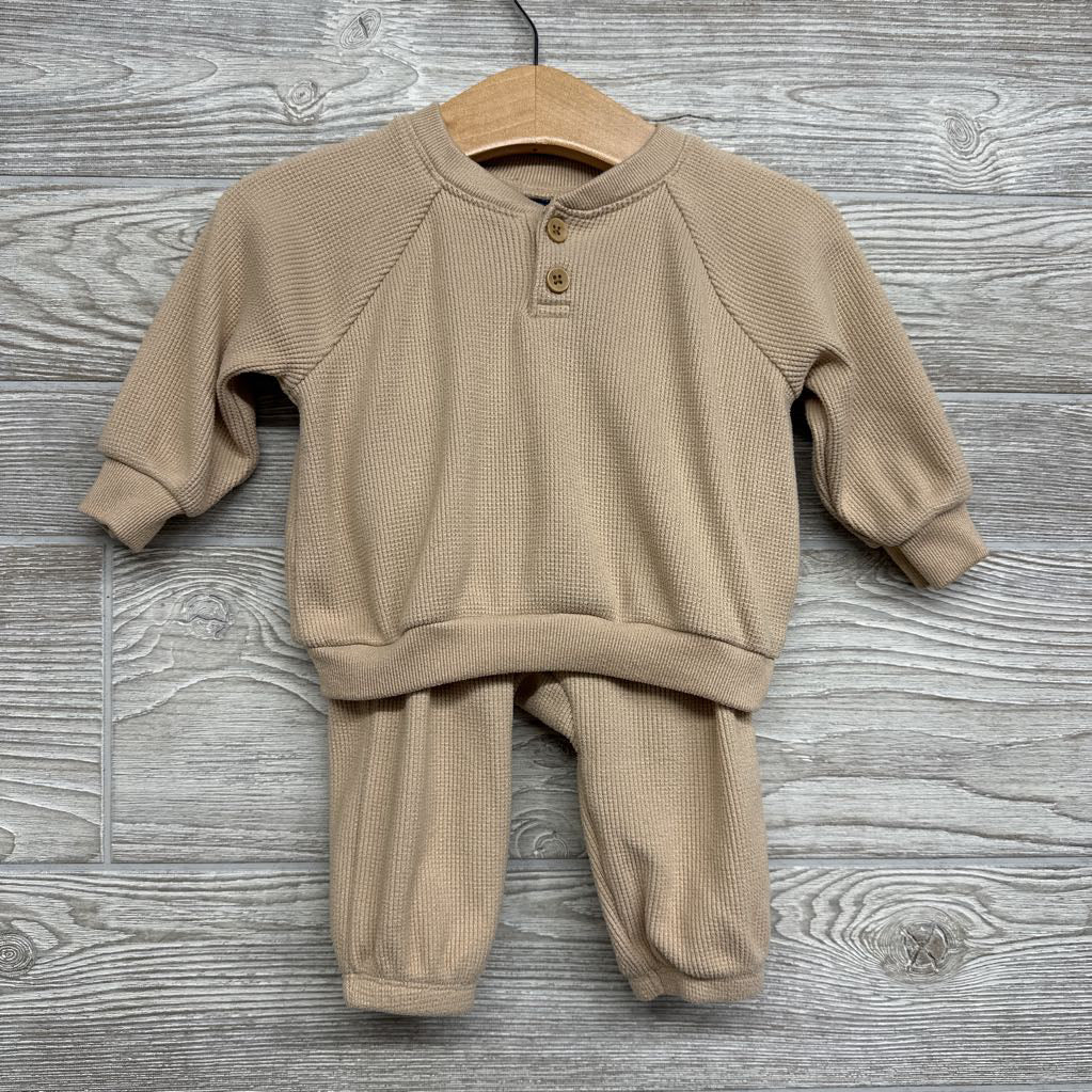 LS Waffle Knit Henley Shirt & Joggers 3-6M