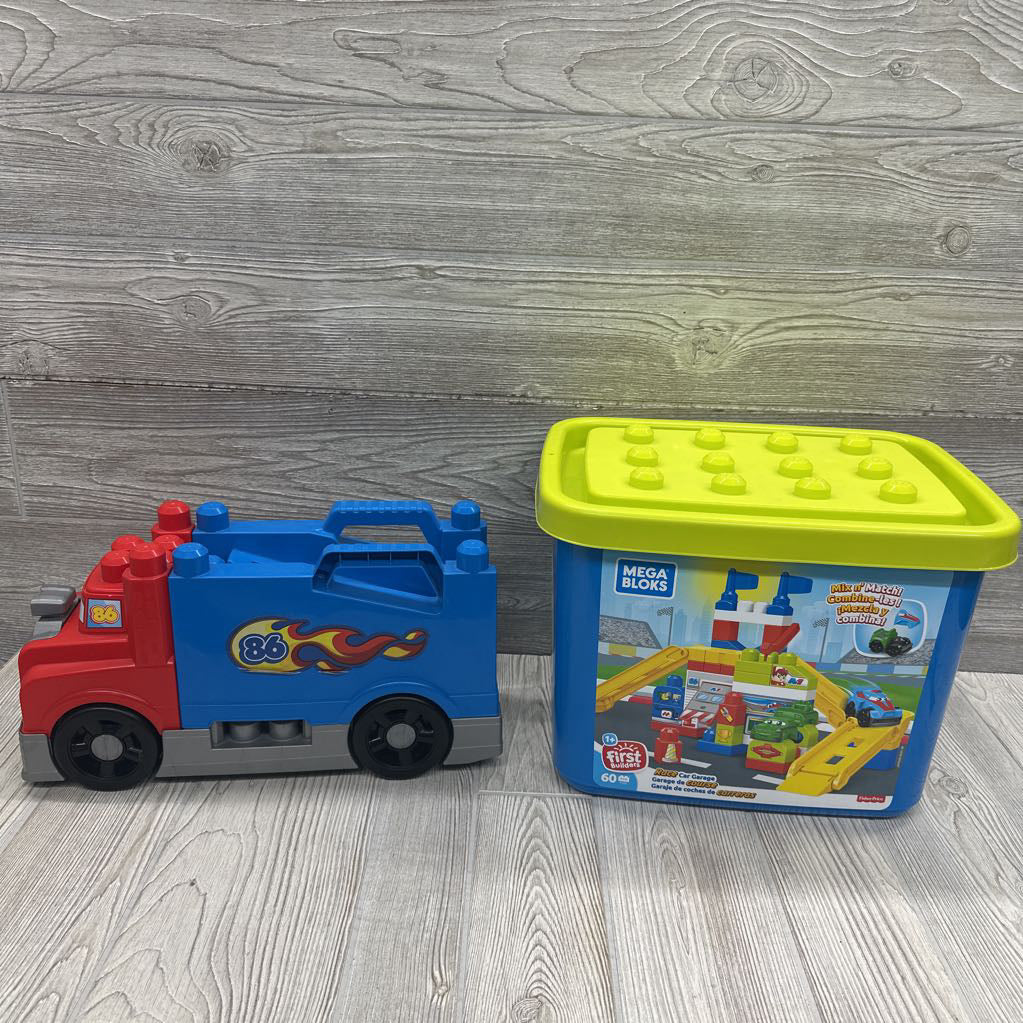 Race Car Garage & Semi Truck Set
