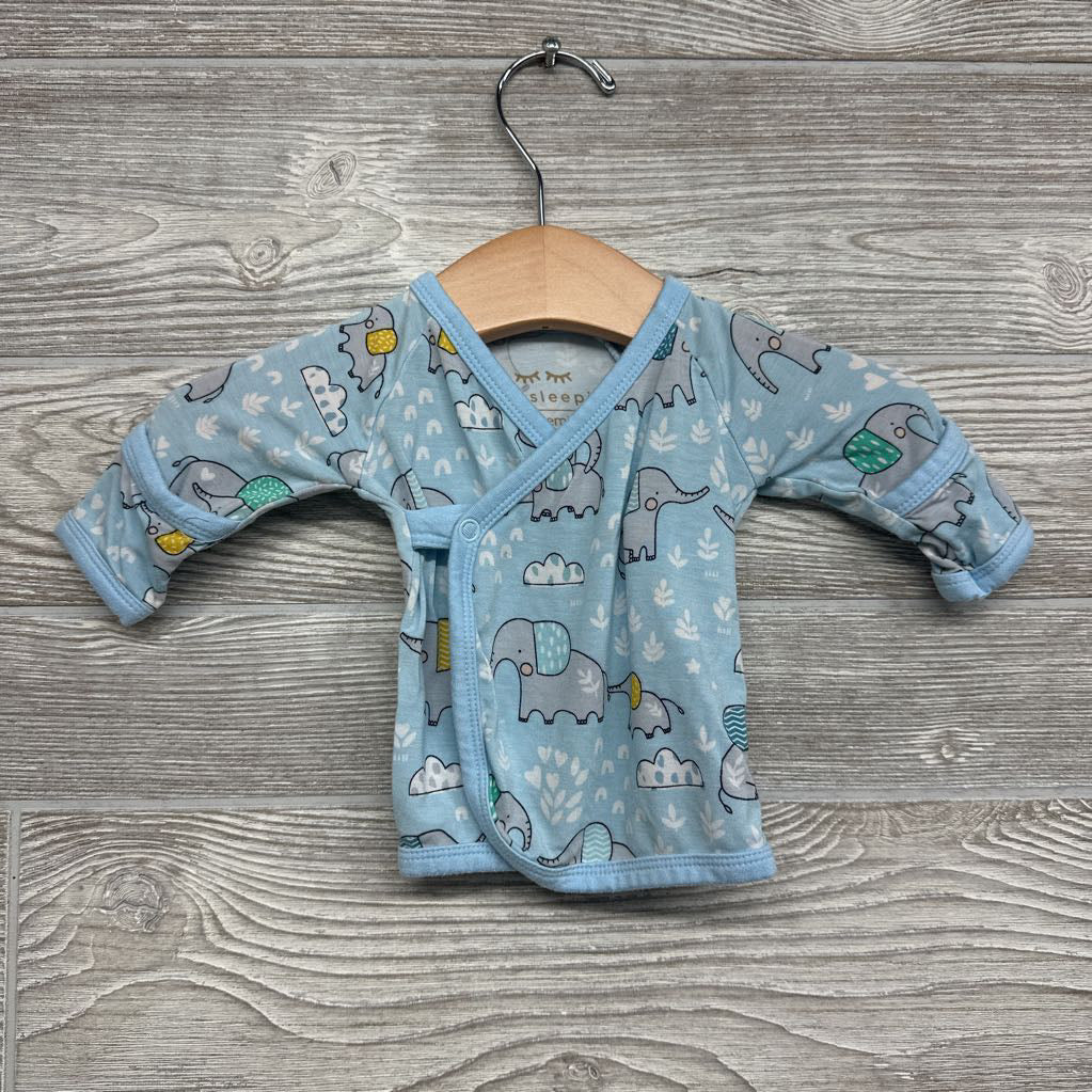 Bamboo Side Snap Shirt & Hat Elephants Preemie