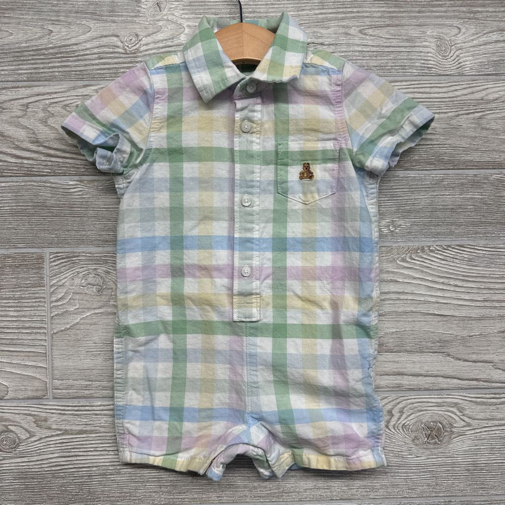 Gingham Linen Romper & Hat 6-12M