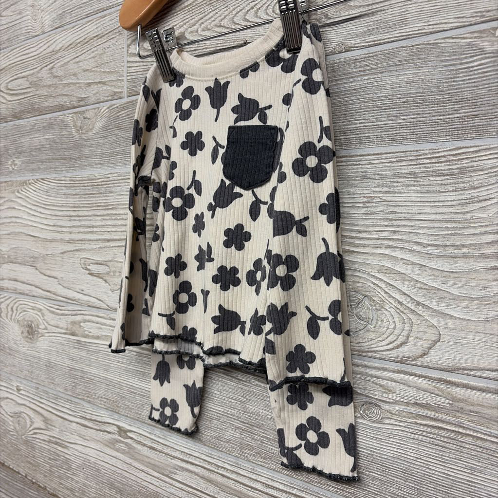 LS Ribbed Shirt & Pants Flowers Lettuce Trim 12M