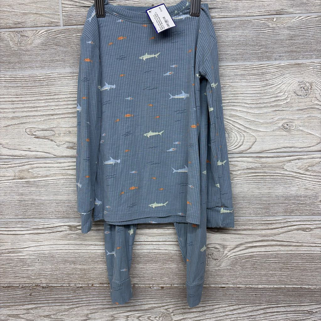 2 Pc LS Ribbed Bamboo PJs Sharks Fish 3T