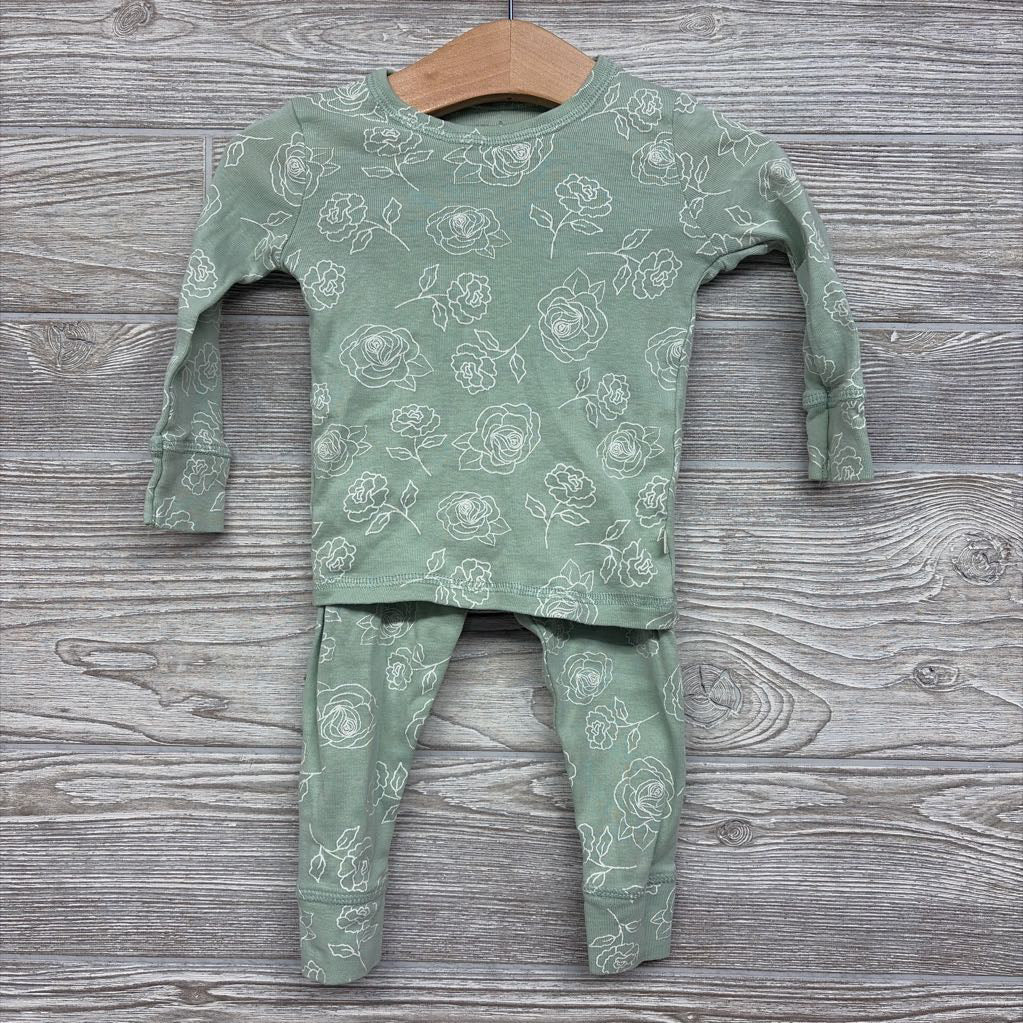 2 Pc LS Organic PJs Flowers 12M