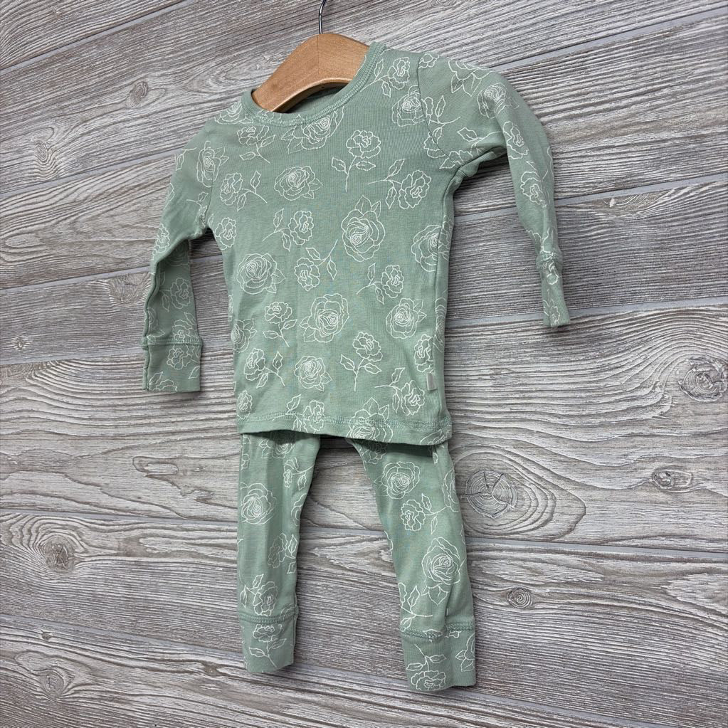 2 Pc LS Organic PJs Flowers 12M
