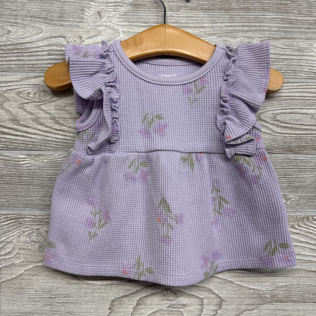 Waffle Knit Peplum Shirt Flowers 12M