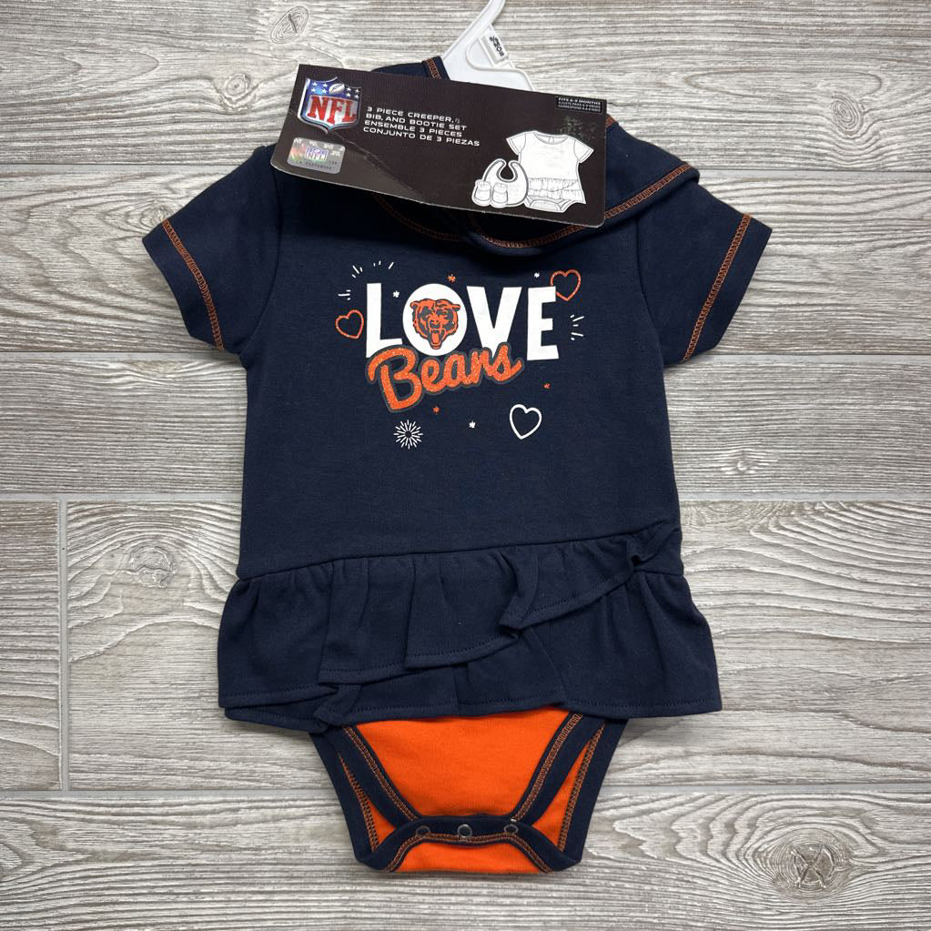 NEW Chicago Bears Love Dress, Bib & Bootie Set 6-9M